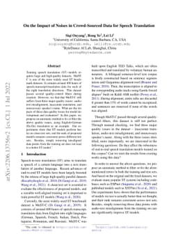 On the Impact of Noises in Crowd-Sourced Data for Speech Translation