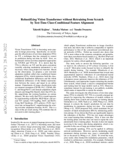 Robustifying Vision Transformer without Retraining from Scratch by
  Test-Time Class-Conditional Feature Alignment