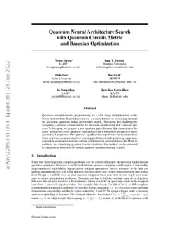 Quantum Neural Architecture Search with Quantum Circuits Metric and
  Bayesian Optimization