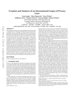 Creation and Analysis of an International Corpus of Privacy Laws