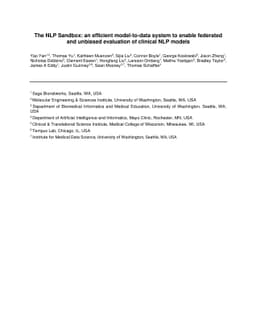 The NLP Sandbox: an efficient model-to-data system to enable federated
  and unbiased evaluation of clinical NLP models