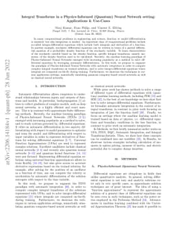 Integral Transforms in a Physics-Informed (Quantum) Neural Network
  setting: Applications & Use-Cases