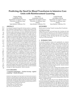 Predicting the Need for Blood Transfusion in Intensive Care Units with
  Reinforcement Learning
