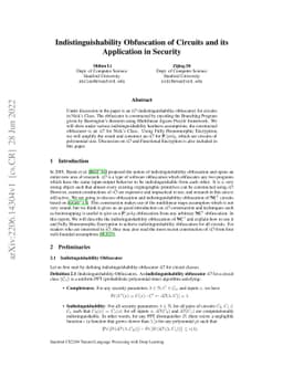 Indistinguishability Obfuscation of Circuits and its Application in
  Security