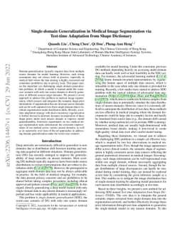 Single-domain Generalization in Medical Image Segmentation via Test-time
  Adaptation from Shape Dictionary