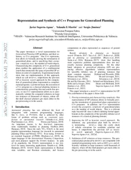 Representation and Synthesis of C++ Programs for Generalized Planning