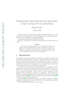Nonparametric signal detection with small values of type I and type II
  error probabilities
