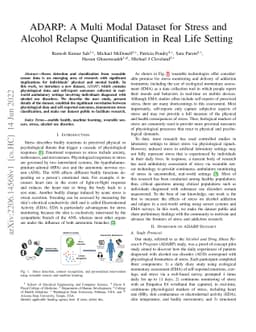 ADARP: A Multi Modal Dataset for Stress and Alcohol Relapse
  Quantification in Real Life Setting