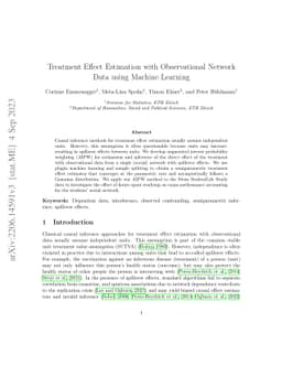 Treatment Effect Estimation with Observational Network Data using Machine Learning