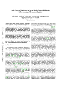 SoK: Content Moderation in Social Media, from Guidelines to Enforcement,
  and Research to Practice