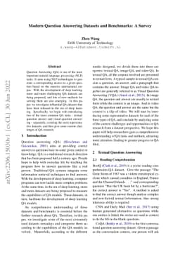 Modern Question Answering Datasets and Benchmarks: A Survey