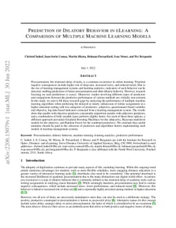 Prediction of Dilatory Behavior in eLearning: A Comparison of Multiple
  Machine Learning Models