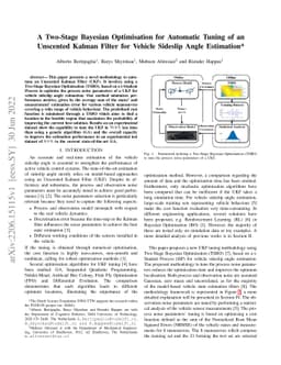 A Two-Stage Bayesian Optimisation for Automatic Tuning of an Unscented
  Kalman Filter for Vehicle Sideslip Angle Estimation