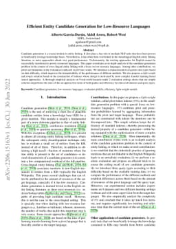 Efficient Entity Candidate Generation for Low-Resource Languages