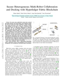 Secure Heterogeneous Multi-Robot Collaboration and Docking with
  Hyperledger Fabric Blockchain