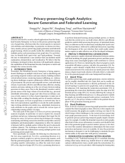 Privacy-preserving Graph Analytics: Secure Generation and Federated
  Learning