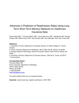 Advances in Prediction of Readmission Rates Using Long Term Short Term
  Memory Networks on Healthcare Insurance Data