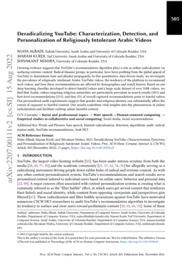 Deradicalizing YouTube: Characterization, Detection, and Personalization
  of Religiously Intolerant Arabic Videos