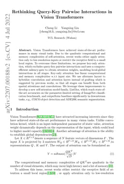 Rethinking Query-Key Pairwise Interactions in Vision Transformers