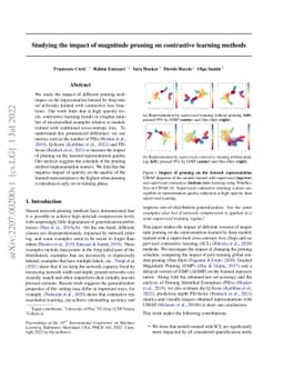 Studying the impact of magnitude pruning on contrastive learning methods