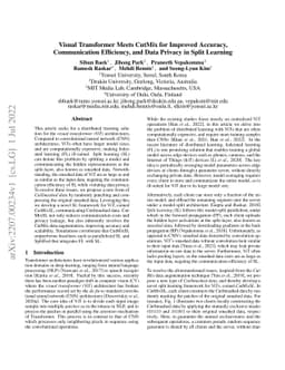 Visual Transformer Meets CutMix for Improved Accuracy, Communication
  Efficiency, and Data Privacy in Split Learning