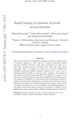 Rapid training of quantum recurrent neural networks