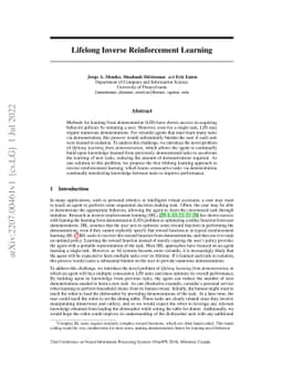Lifelong Inverse Reinforcement Learning