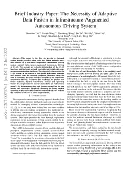 Brief Industry Paper: The Necessity of Adaptive Data Fusion in
  Infrastructure-Augmented Autonomous Driving System