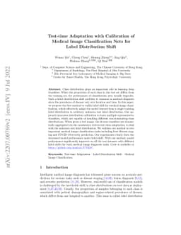 Test-time Adaptation with Calibration of Medical Image Classification
  Nets for Label Distribution Shift