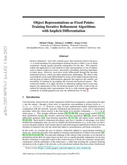 Object Representations as Fixed Points: Training Iterative Refinement
  Algorithms with Implicit Differentiation