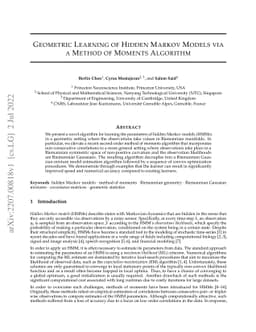 Geometric Learning of Hidden Markov Models via a Method of Moments
  Algorithm