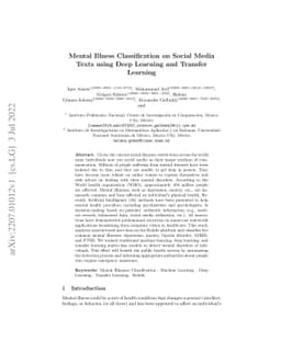Mental Illness Classification on Social Media Texts using Deep Learning
  and Transfer Learning