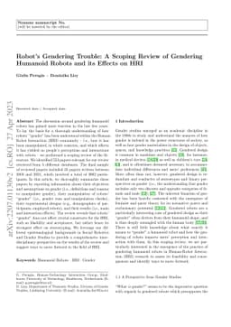 Robot's Gendering Trouble: A Scoping Review of Gendering Humanoid Robots
  and its Effects on HRI