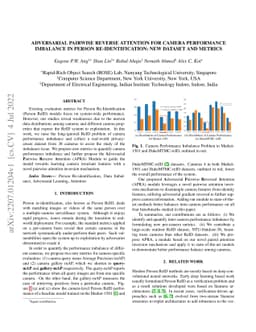 Adversarial Pairwise Reverse Attention for Camera Performance Imbalance
  in Person Re-identification: New Dataset and Metrics