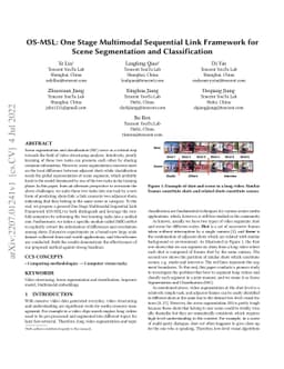 OS-MSL: One Stage Multimodal Sequential Link Framework for Scene
  Segmentation and Classification