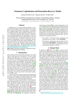 Vietnamese Capitalization and Punctuation Recovery Models