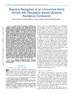 Reactive Navigation of an Unmanned Aerial Vehicle with Perception-based
  Obstacle Avoidance Constraints