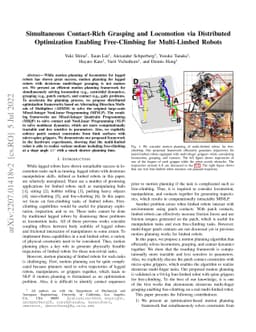 Simultaneous Contact-Rich Grasping and Locomotion via Distributed
  Optimization Enabling Free-Climbing for Multi-Limbed Robots