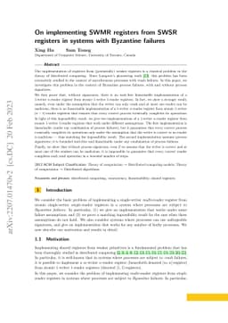 On implementing SWMR registers from SWSR registers in systems with
  Byzantine failures