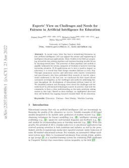 Experts' View on Challenges and Needs for Fairness in Artificial
  Intelligence for Education