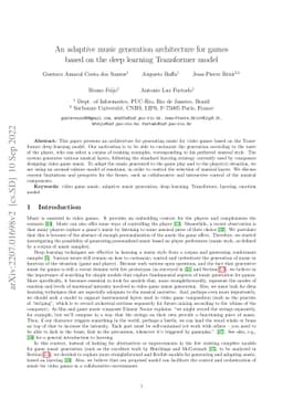 An adaptive music generation architecture for games based on the deep
  learning Transformer mode