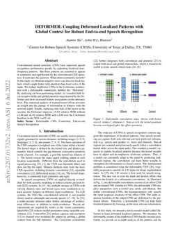 DEFORMER: Coupling Deformed Localized Patterns with Global Context for Robust End-to-end Speech Recognition