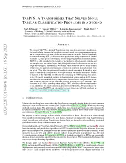 TabPFN: A Transformer That Solves Small Tabular Classification Problems
  in a Second