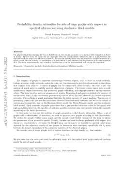 Probability density estimation for sets of large graphs with respect to
  spectral information using stochastic block models
