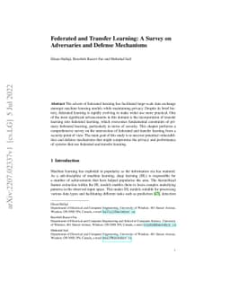 Federated and Transfer Learning: A Survey on Adversaries and Defense
  Mechanisms