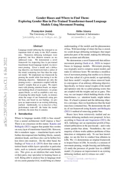 Gender Biases and Where to Find Them: Exploring Gender Bias in
  Pre-Trained Transformer-based Language Models Using Movement Pruning