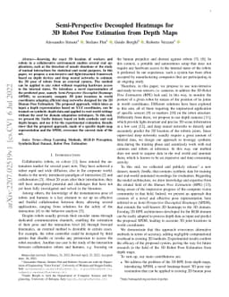 Semi-Perspective Decoupled Heatmaps for 3D Robot Pose Estimation from
  Depth Maps