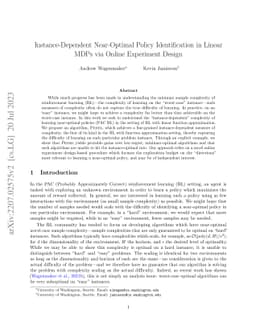 Instance-Dependent Near-Optimal Policy Identification in Linear MDPs via
  Online Experiment Design