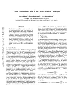 Vision Transformers: State of the Art and Research Challenges