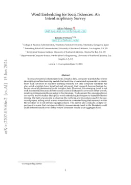 Word Embedding for Social Sciences: An Interdisciplinary Survey